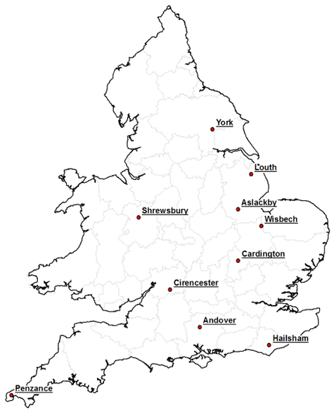 map of beans forecasting sites